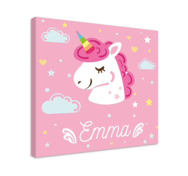 Cuadro rosa de unicornios con nombre - TenVinilo