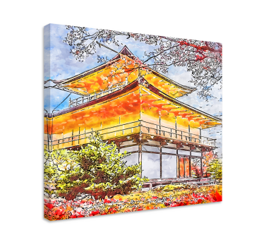 Cuadro de ciudades árboles florecientes japoneses - TenVinilo
