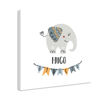 Cuadro para bebés Datos de cumpleaños con elefante - TenVinilo