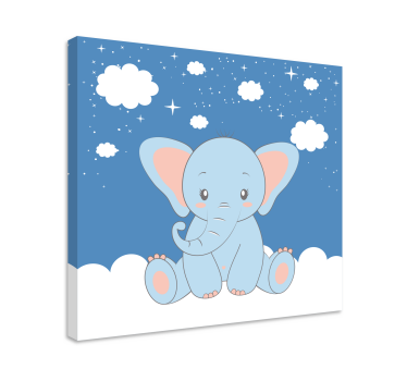 Cuadro para bebés Lindo bebé elefante de dibujos animados azul - TenVinilo
