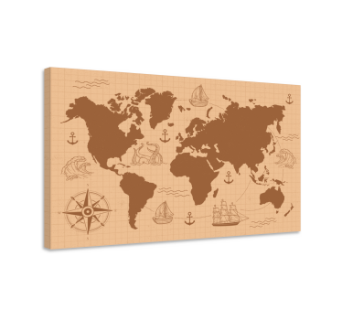 Cuadro mapa mundi Marrón con brújula - TenVinilo