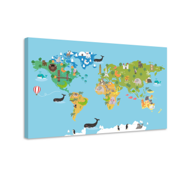 Cuadro mapa mundi Animales de dibujos animados - TenVinilo