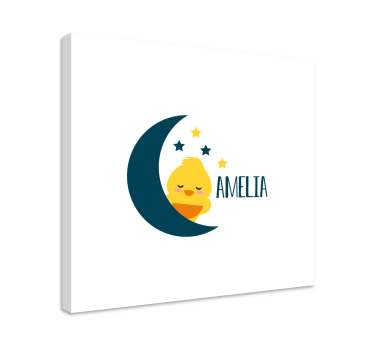 Cuadro de pájaros Pollito en la luna con nombre - TenVinilo