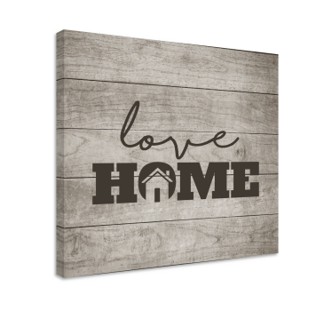 Cuadro con frase Amor a casa en la plancha de madera gris - TenVinilo