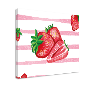 Cuadro de bodegones Fresas pintadas con fondo rayado - TenVinilo