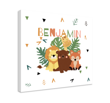 Cuadro de animales Lindos animales salvajes con hojas - TenVinilo