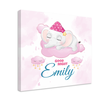 Cuadro para bebés Lindo elefante para niña con nombre - TenVinilo