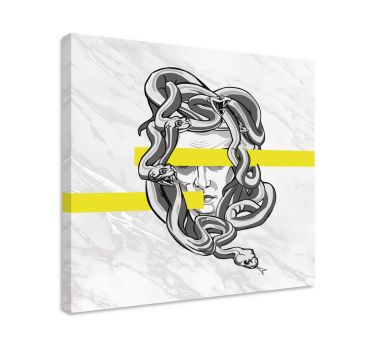 Cuadro decorativo moderno Medusa blanca con rayas amarillas - TenVinilo