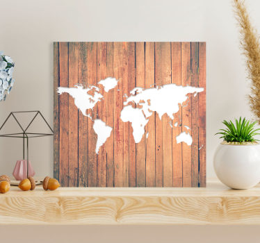 Cuadro mapa mundi Tablón de madera con blanco - TenVinilo