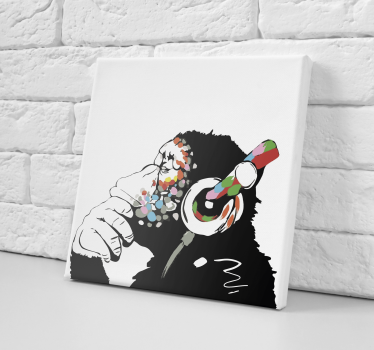 Cuadro musical mono banksy con cascos - TenVinilo