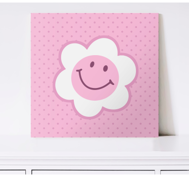 Cuadro artístico Flor rosa y blanco carita sonriente - TenVinilo