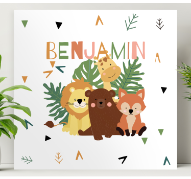 Cuadro de animales Lindos animales salvajes con hojas - TenVinilo