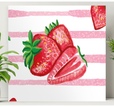 Cuadro de bodegones Fresas pintadas con fondo rayado - TenVinilo