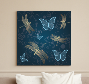 Cuadro de libélulas Mariposas en azul con - TenVinilo