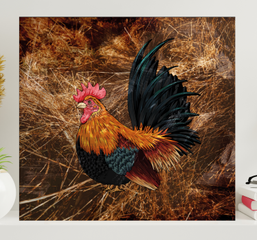 Cuadro de pájaros Gallo dibujado en paja - TenVinilo