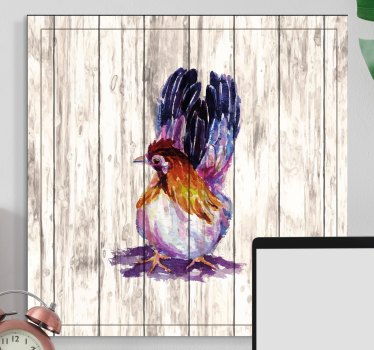 Cuadro de pájaros Gallo dibujado en textura de madera - TenVinilo