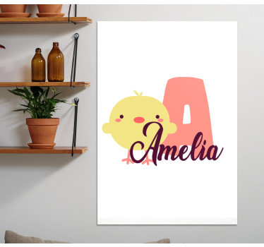 Cuadro de pájaros Inicial y nombre con pollito niña - TenVinilo