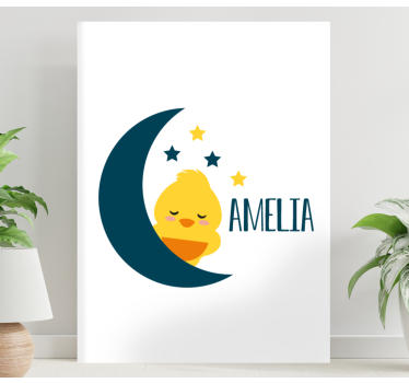 Cuadro de pájaros Pollito en la luna con nombre - TenVinilo