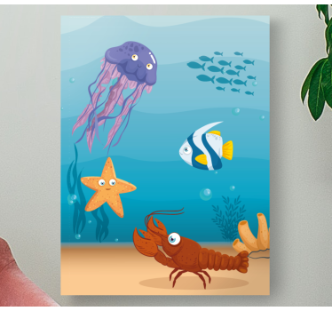 Cuadro de peces Dibujos animados de la vida del mundo marino - TenVinilo