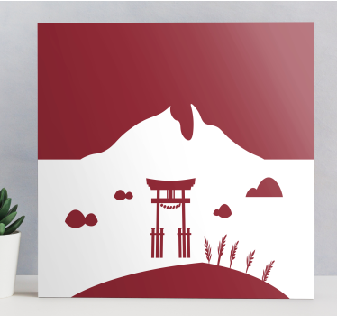 Cuadro decorativo moderno Estructura japonesa con lago y montañas - TenVinilo