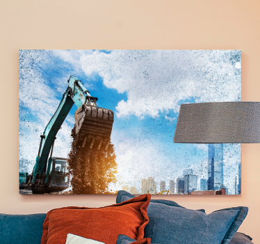 Cuadro decorativo moderno Excavadora con la ciudad detrás - TenVinilo