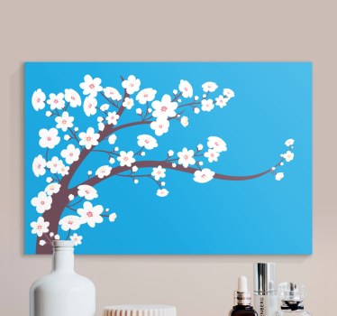 Cuadro en 3d Flores blancas con fondo azul - TenVinilo