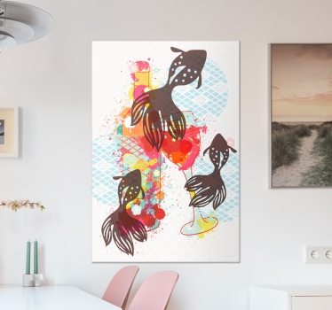 Cuadro estilo rústico siluetas de peces coloridos - TenVinilo