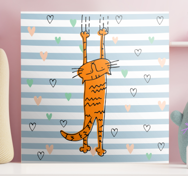 Cuadro gato Gato de dibujos animados con corazones - TenVinilo