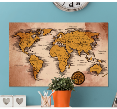 Cuadro mapa mundi Vintage con nombres - TenVinilo