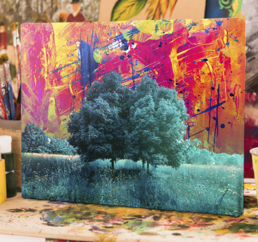 Cuadro paisaje con árboles y cielo colorido - TenVinilo