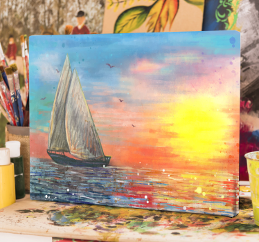 Cuadro paisaje puesta de sol con vela - TenVinilo