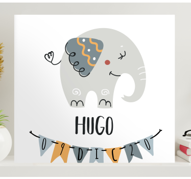 Cuadro para bebés Datos de cumpleaños con elefante - TenVinilo