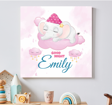Cuadro para bebés Lindo elefante para niña con nombre - TenVinilo