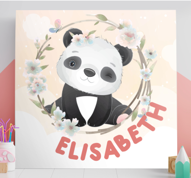 Cuadro para bebés Lindos animales panda con nombre - TenVinilo