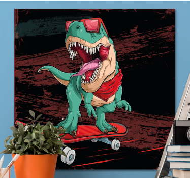 Cuadro retro vintage Patinaje dinosaurio verde - TenVinilo