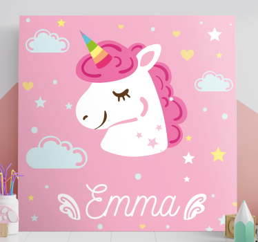Cuadro rosa de unicornios con nombre - TenVinilo
