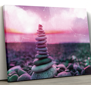 Cuadro zen piedras en pila nubes rosas - TenVinilo