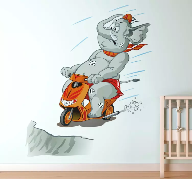 Vinilo infantil elefante en moto - TenVinilo