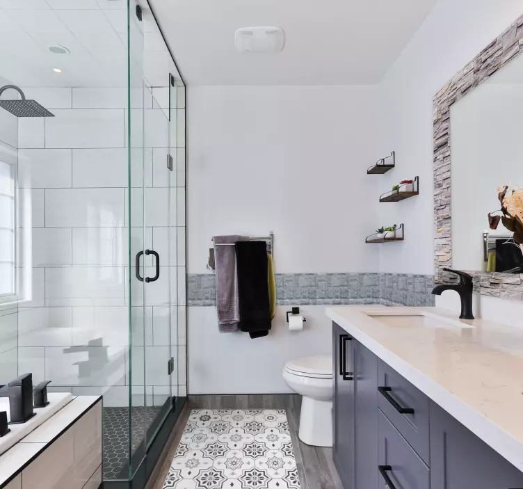 Vinilo decorativo marco espejo textura piedra - TenVinilo