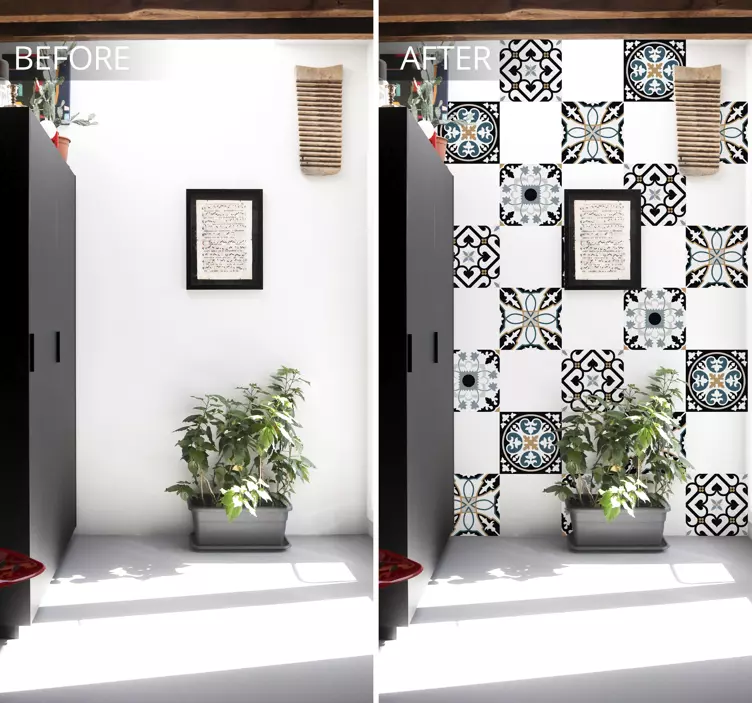 Azulejos adhesivos patrón portugués azul y negro - TenVinilo