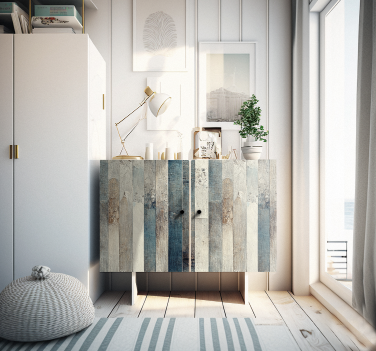 Vinilo para mueble madera envejecida tonos azul - TenVinilo