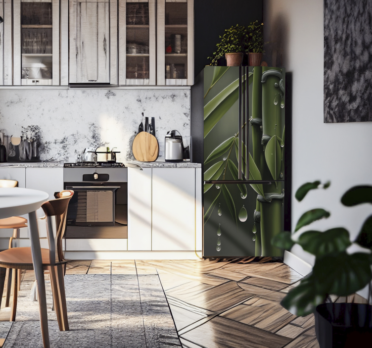 Pegatina para nevera vinilo bambú con gotas - TenVinilo