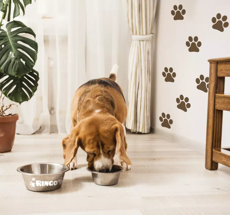 Vinilo pared salón huellas de perro - TenVinilo