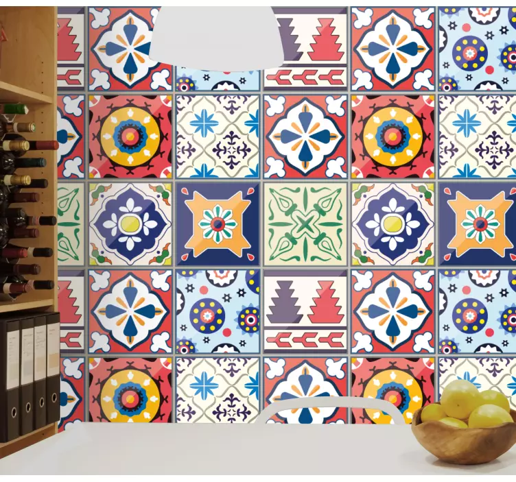Vinilo cocina azulejos ornamentales coloridos - TenVinilo