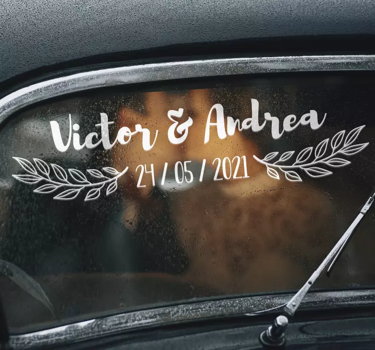 Pegatina boda nombre y fecha personalizados - TenVinilo
