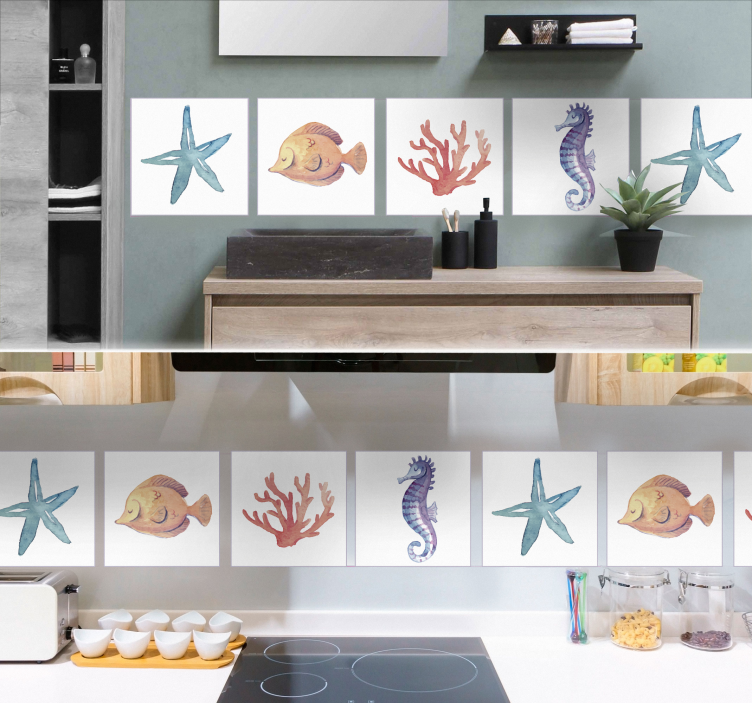 Azulejos adhesivos  animales marinos - TenVinilo
