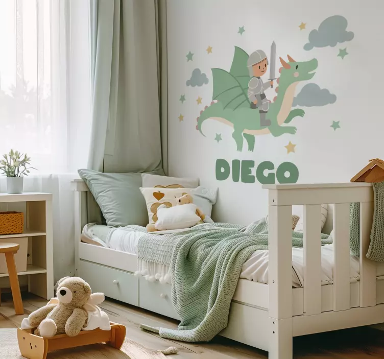 Vinilo ilustración pequeño caballero sobre un dragón - TenVinilo