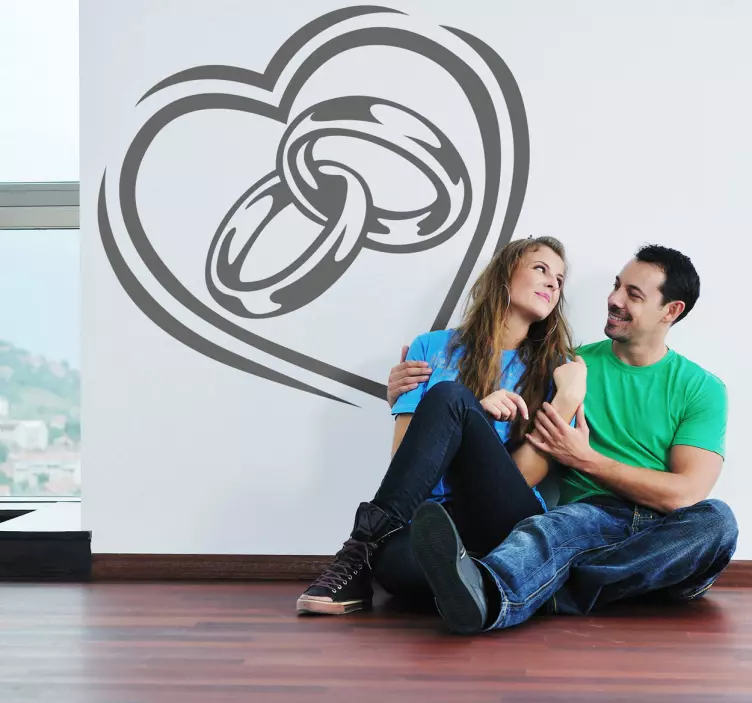 Adhesivo anillos boda y corazón - TenVinilo