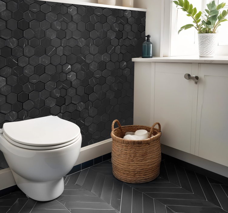Azulejo adhesivo hexágono negro - TenVinilo