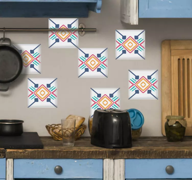 Azulejo adhesivo patrón geométrico colorido - TenVinilo